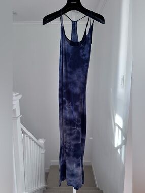 ENZA COSTA Navy Blue Tie Dye Cotton Double Layer Tank Midi Slip Dress Medium